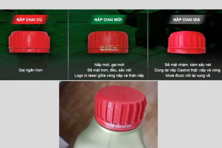 Vỏ chai dầu nhớt giả được làm rất tinh vi, phải quan sát kĩ mới nhận ra