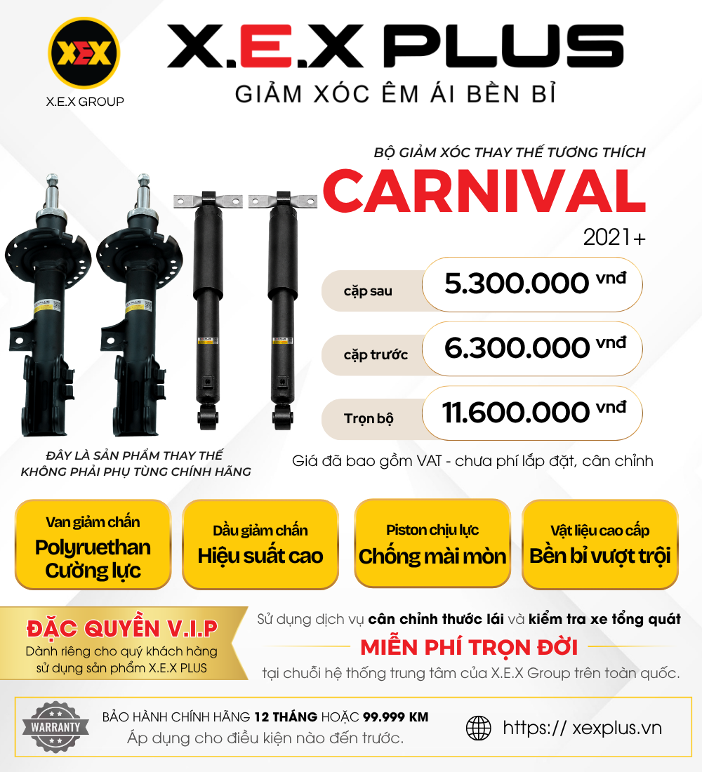 Phuộc Nhún Thay Thế Tương Thích Kia Carnival – X.E.X Plus Giảm Xóc Êm Ái Bền Bỉ