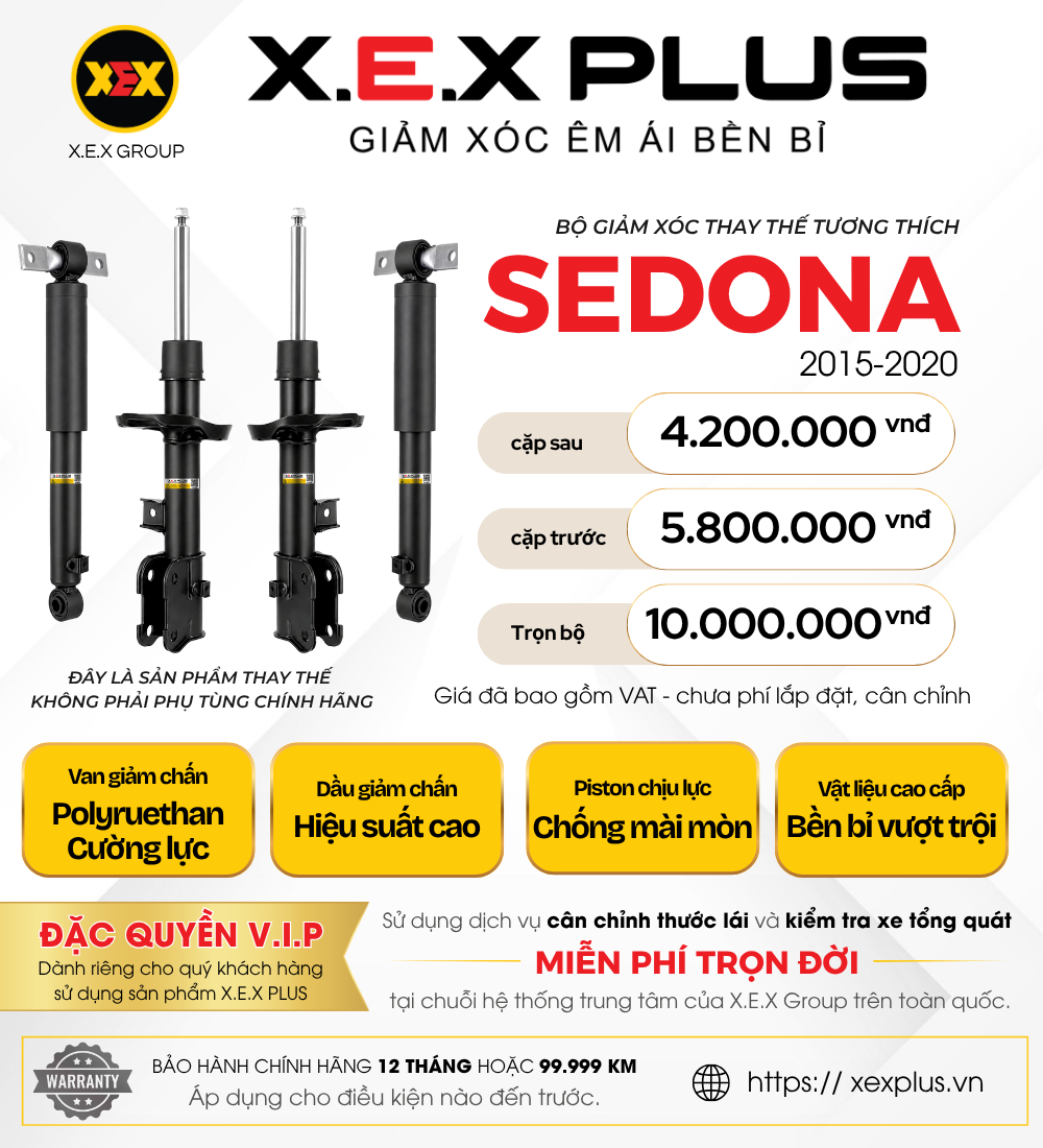 Phuộc Nhún Thay Thế Tương Thích Kia Sedona – X.E.X Plus Giảm Xóc Êm Ái Bền Bỉ