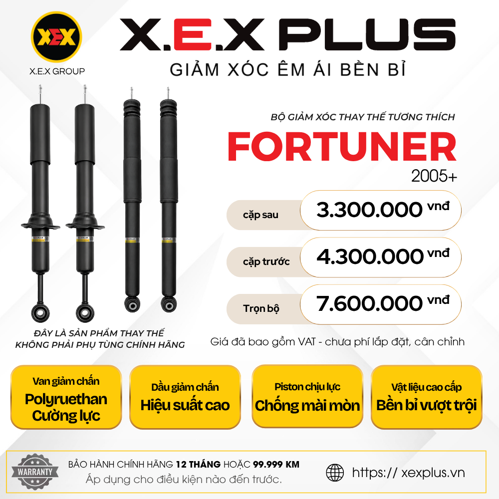 Phuộc Nhún Thay Thế Tương Thích Toyota Fortuner – X.E.X Plus Giảm Xóc Êm Ái Bền Bỉ