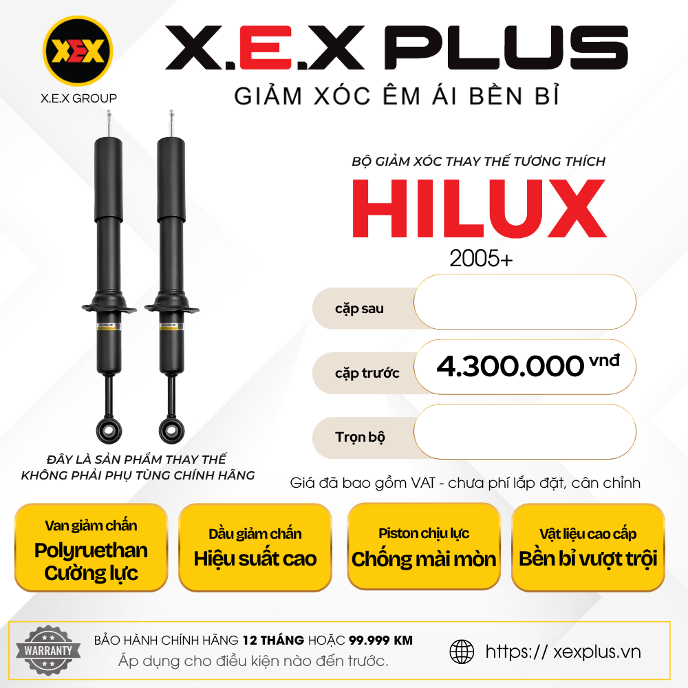 Phuộc Nhún Thay Thế Tương Thích Toyota Hilux – X.E.X Plus Giảm Xóc Êm Ái Bền Bỉ