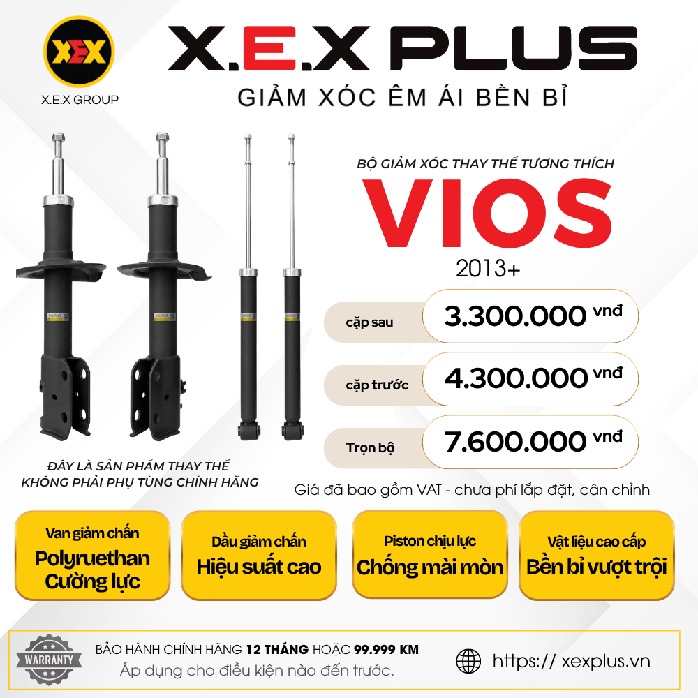 Phuộc Nhún Thay Thế Tương Thích Toyota Vios – X.E.X Plus Giảm Xóc Êm Ái Bền Bỉ