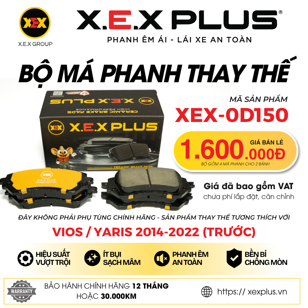 BỘ MÁ PHANH TRƯỚC THAY THẾ TƯƠNG THÍCH VỚI TOYOTA YARIS (2014-2022) – X.E.X PLUS
