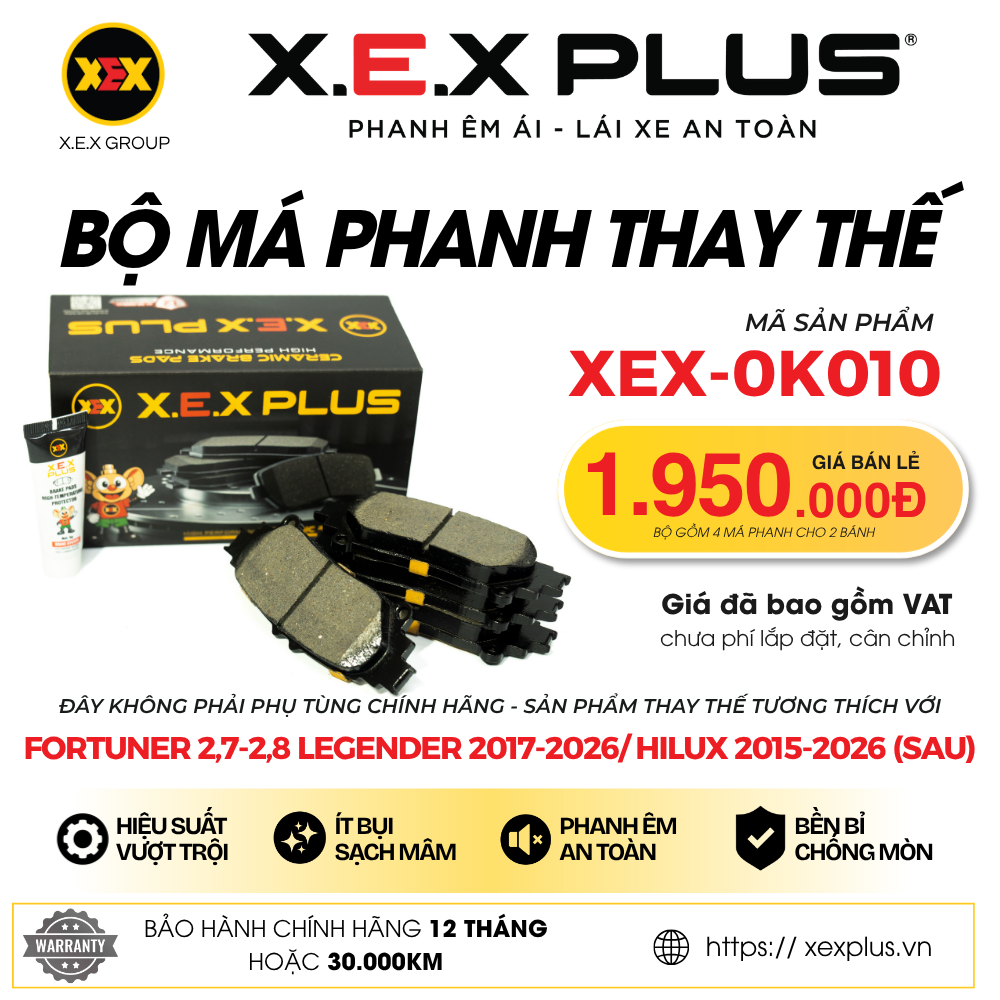 BỘ MÁ PHANH SAU THAY THẾ TƯƠNG THÍCH VỚI TOYOTA HILUX (2015-2026) – X.E.X PLUS