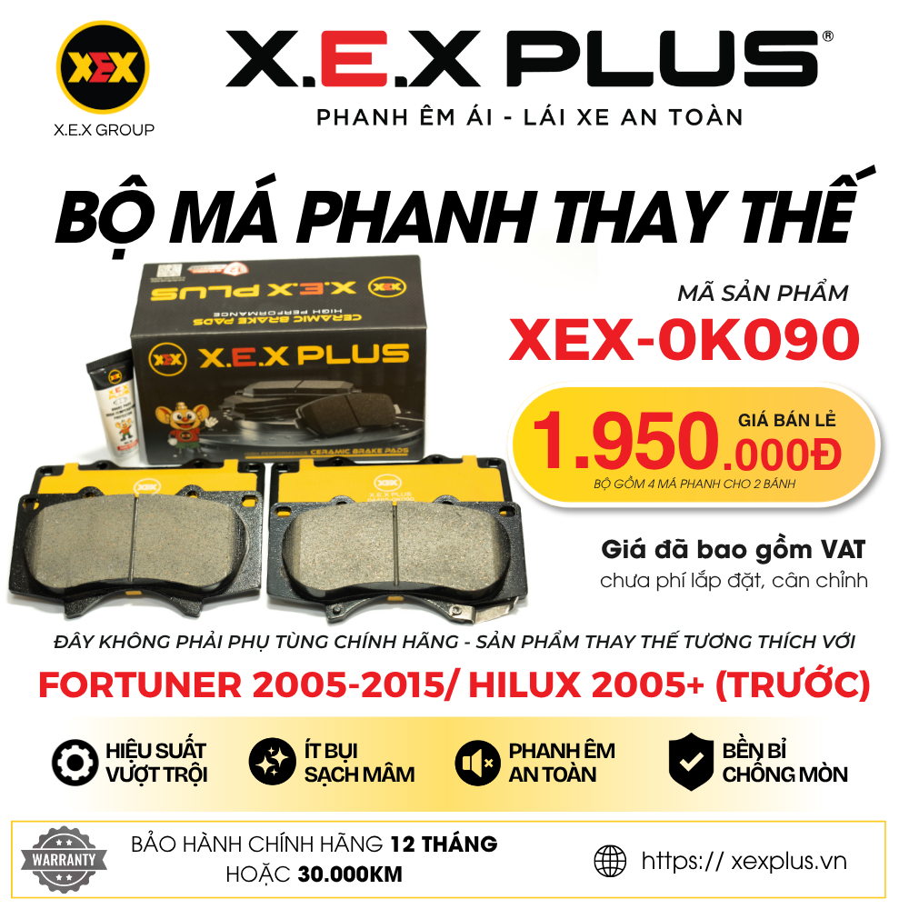 BỘ MÁ PHANH TRƯỚC THAY THẾ TƯƠNG THÍCH VỚI TOYOTA FORTUNER (2005-2015) – X.E.X PLUS
