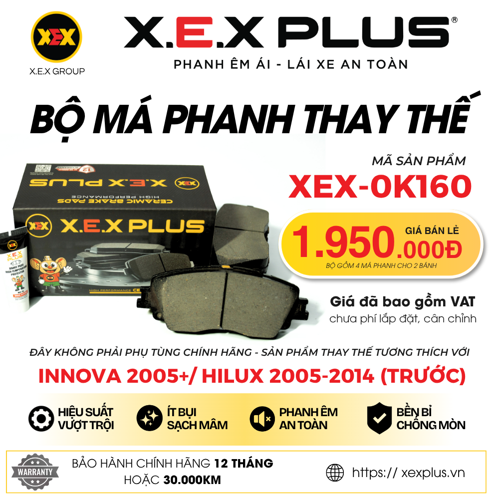 BỘ MÁ PHANH TRƯỚC THAY THẾ TƯƠNG THÍCH VỚI TOYOTA INNOVA (2005+) – X.E.X PLUS