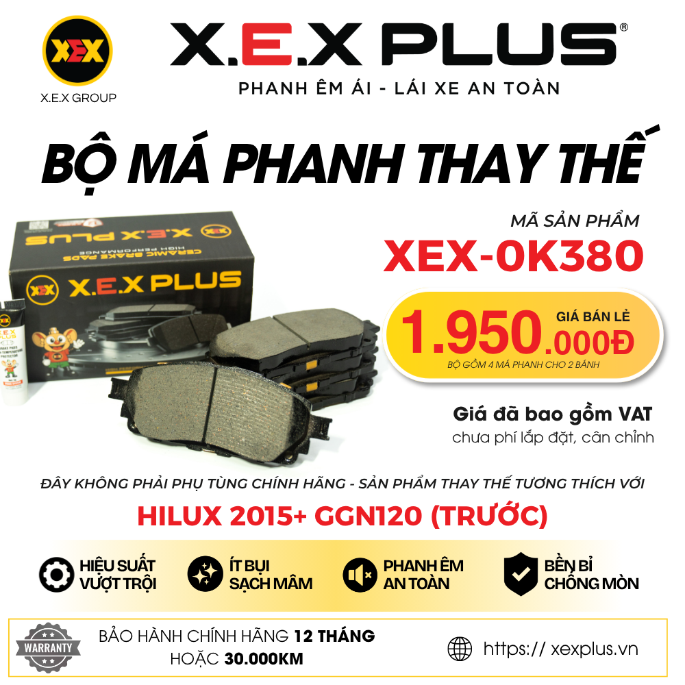 BỘ MÁ PHANH TRƯỚC THAY THẾ TƯƠNG THÍCH VỚI TOYOTA HILUX 2015+ GGN120 – X.E.X PLUS