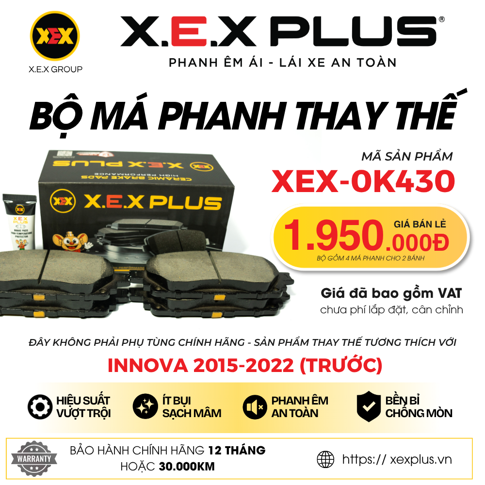 BỘ MÁ PHANH TRƯỚC THAY THẾ TƯƠNG THÍCH VỚI TOYOTA INNOVA (2015-2022) – X.E.X PLUS