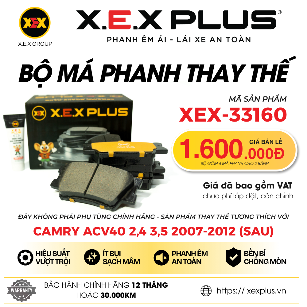 BỘ MÁ PHANH SAU THAY THẾ TƯƠNG THÍCH VỚI TOYOTA CAMRY ACV40 2,4 3,5 (2007- 2012) – X.E.X PLUS