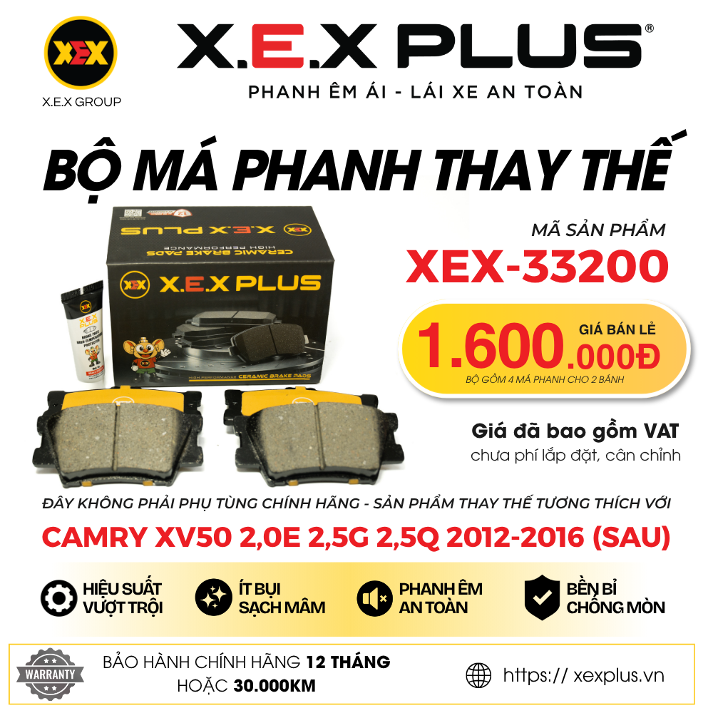 BỘ MÁ PHANH SAU THAY THẾ TƯƠNG THÍCH VỚI TOYOTA CAMRY XV50 2,0E 2,5G 2,5Q (2012-2016) – X.E.X PLUS