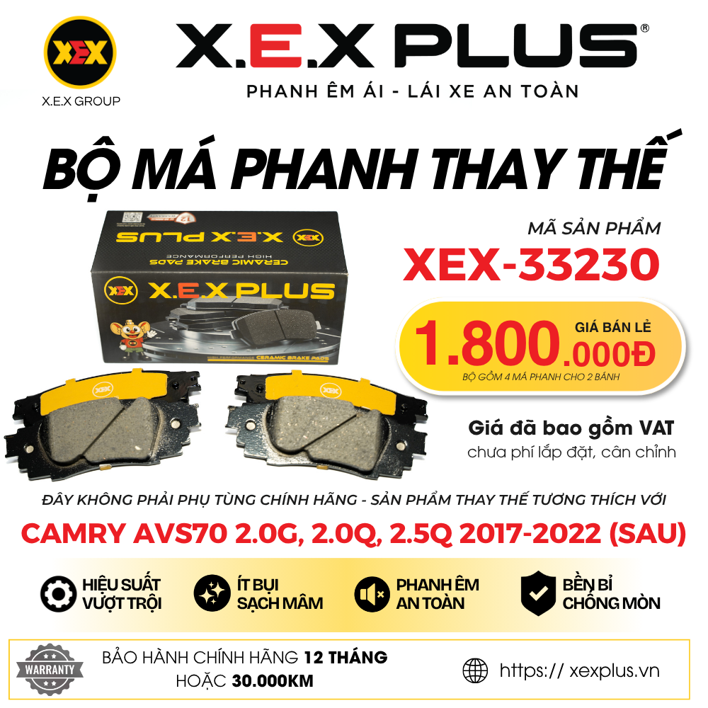 BỘ MÁ PHANH SAU THAY THẾ TƯƠNG THÍCH VỚI TOYOTA CAMRY AVS70 2.0G, 2.0Q, 2.5Q (2017-2022) – X.E.X PLUS