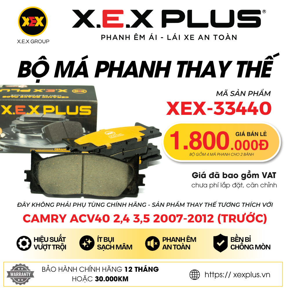 BỘ MÁ PHANH TRƯỚC THAY THẾ TƯƠNG THÍCH VỚI TOYOTA CAMRY ACV40 2,4 3,5 (2007- 2012) – X.E.X PLUS