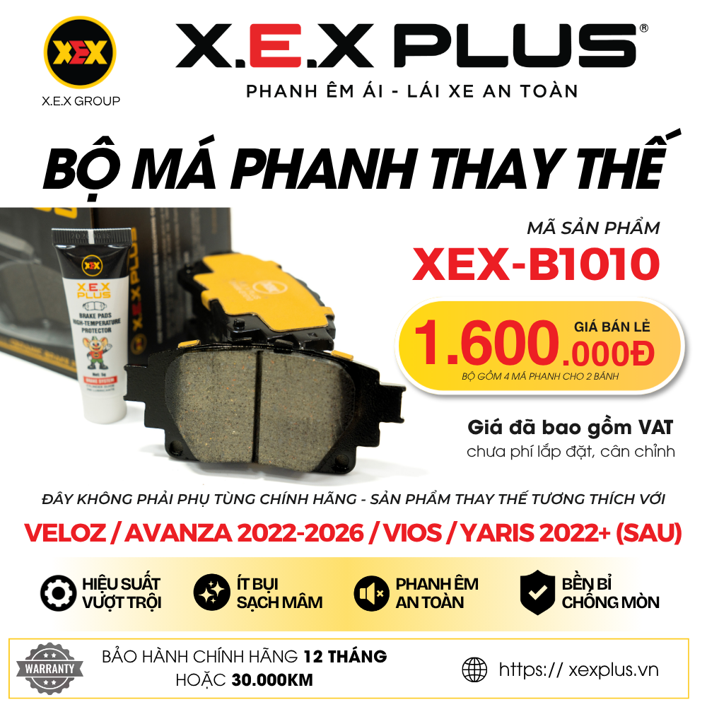 BỘ MÁ PHANH SAU THAY THẾ TƯƠNG THÍCH VỚI TOYOTA VELOZ (2022-2026) – X.E.X PLUS