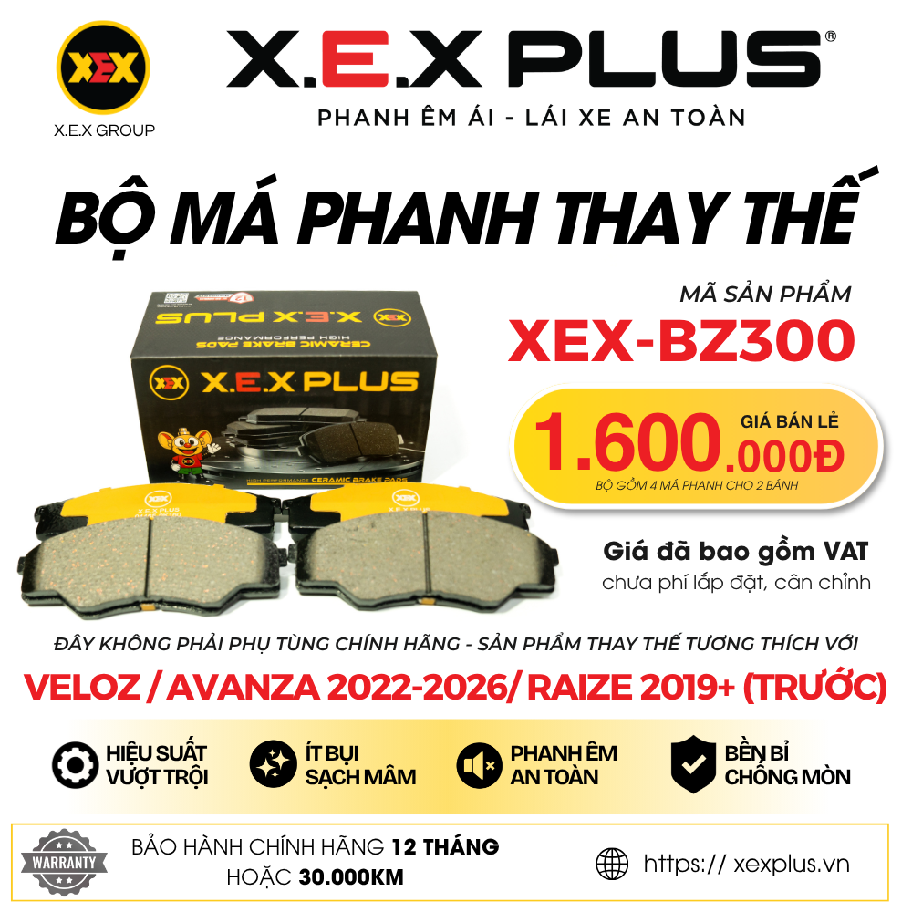 BỘ MÁ PHANH TRƯỚC THAY THẾ TƯƠNG THÍCH VỚI TOYOTA RAIZE (2019+) – X.E.X PLUS