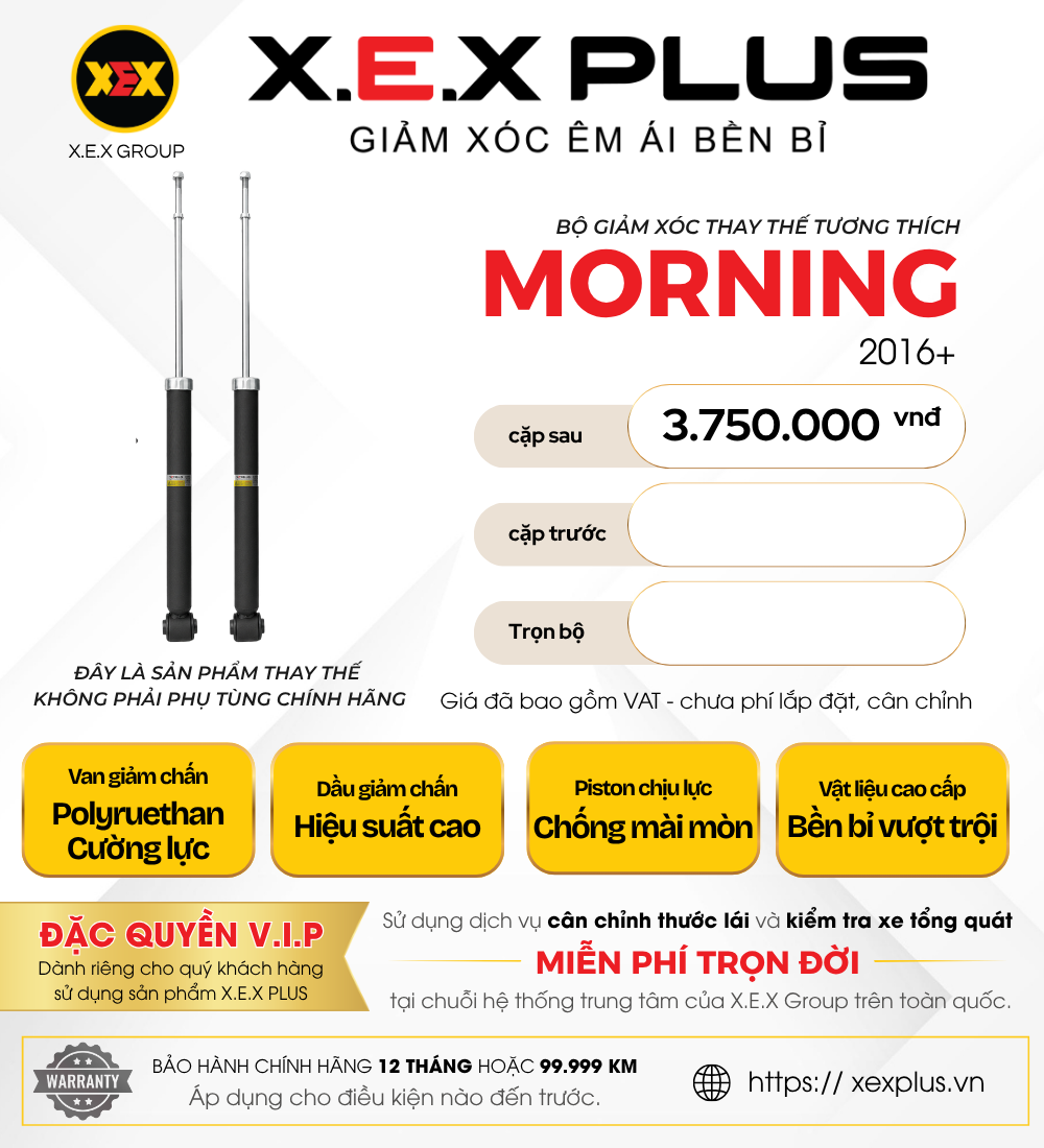 Phuộc Nhún Thay Thế Tương Thích Kia Morning – X.E.X Plus Giảm Xóc Êm Ái Bền Bỉ