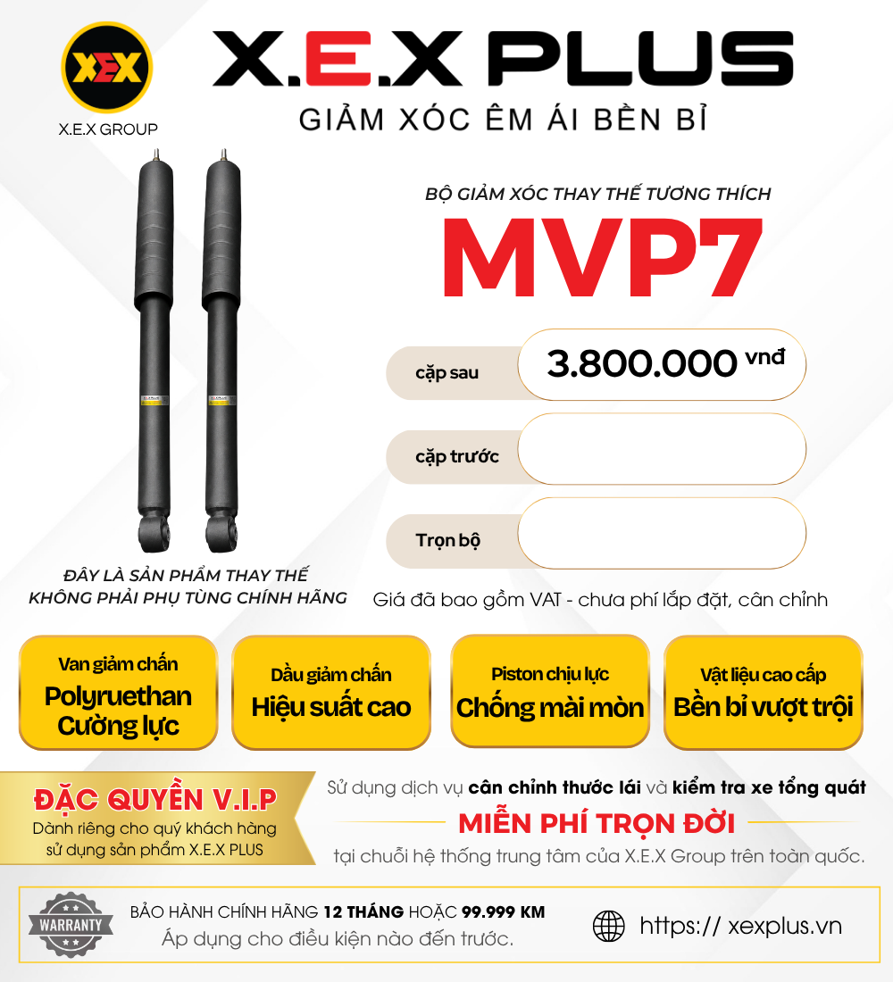 Phuộc Nhún Thay Thế Tương Thích Vinfast MVP7 – X.E.X Plus Giảm Xóc Êm Ái Bền Bỉ